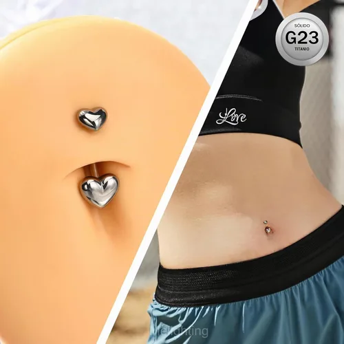 Vista 5 de Melighting Titanium Belly Button Ring 14G Heart Belly Ring Internally Threaded G23 Titanium Navel Piercing Hoop Navel Barbell Body Piercing Jewelry