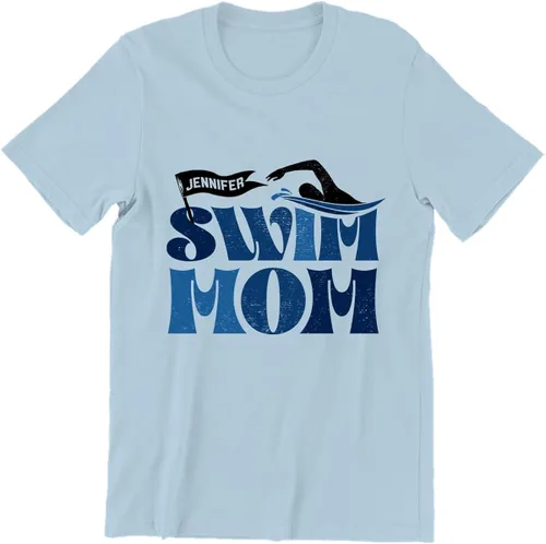 Vista 3 de Camiseta personalizada para mamá con nombre de jugador personalizado para amantes de la natación, equipo de natación, mamá, deportes, mamá, camisas