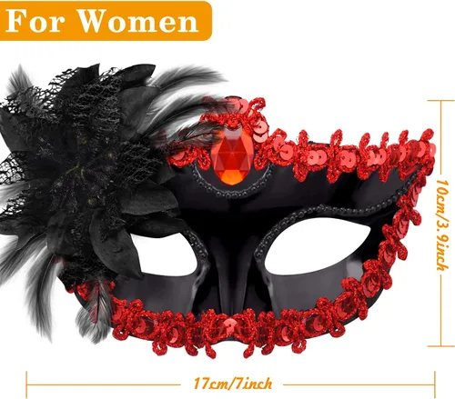 Vista 3 de SIQUK Juego de máscaras para parejas, máscara veneciana, máscara de plástico para disfraz de Halloween, máscara de Mardi Gras para mujeres y hombres