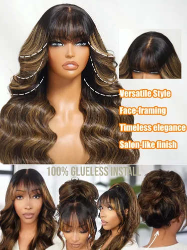 Vista 8 de Julia Hair Pre Everything - Pelucas de cabello humano con encaje frontal HD de 13x4, sin pegamento, pre despuntadas, pre cortadas, balayage