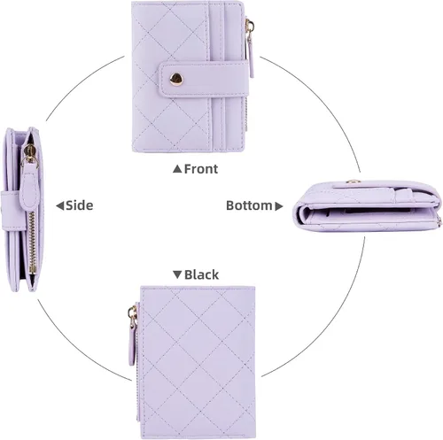 Vista 10 de Cartera de cuero para mujer, pequeña, compacta, plegable, con bolsillo para monedas con cremallera
