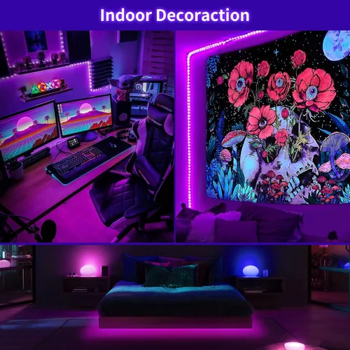 Vista 3 de Kit de tira de luz negra regulable de 40 pies/39.4 ft, 720 LED, accesorios de luz negra flexible de 12 V, 385 nm-400 nm, tiras LED de luz negra