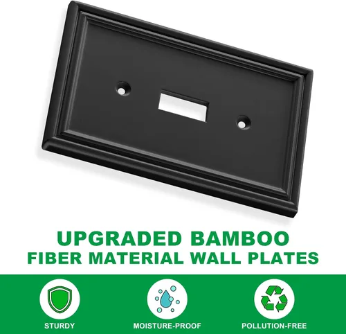Vista 2 de Placa Decorativa Moderna Negra para Interruptor de Luz, Cubiertas de Tomacorriente Decorativas, Placas de Interruptor Basculante, Material de Fibra