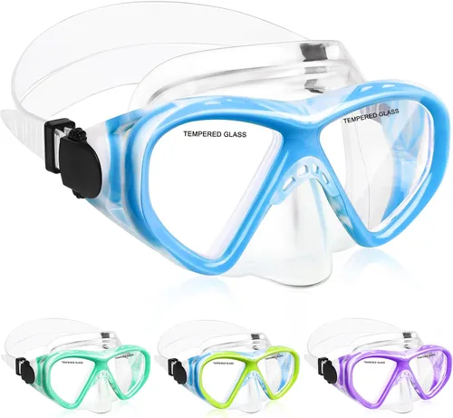 Vista 25 de ACQCES Gafas de natación para niños, máscara de buceo para niños y niñas de 5 a 15 años, gafas de natación antivaho de dos colores con cubierta
