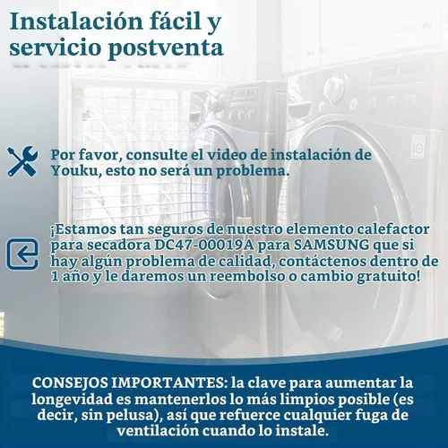 Vista 6 de Paquete de 2 elementos calefactores para secadora DC47-00019A de repuesto