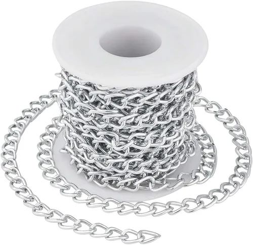 Vista 30 de FASHEWELRY Cadena de eslabones de aluminio de 16.4 pies sin soldar, rollo de cadenas de eslabones dorados con carrete para hacer collares, joyas