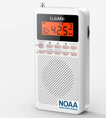 Vista 7 de NOAA Weather AM FM Radio portátil operada por 2 pilas AA con auriculares estéreo, reloj despertador digital temporizador de sueño, mejor recepción