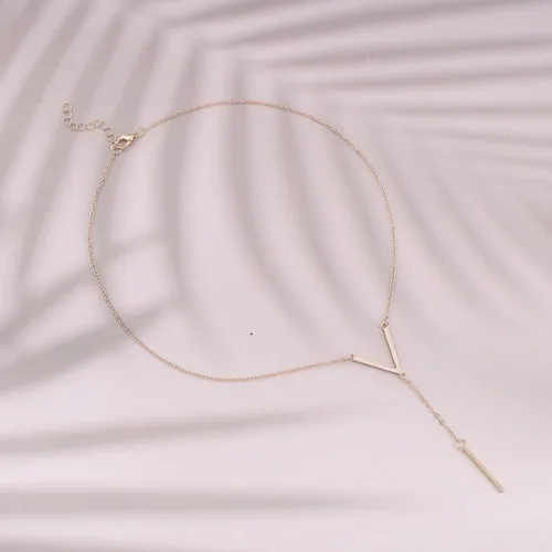 Vista 3 de Allereyae Collar con colgante de barra larga vintage en forma de V, collar de barra en Y Lariat, joyería para mujeres y niñas, Zinc, No es una