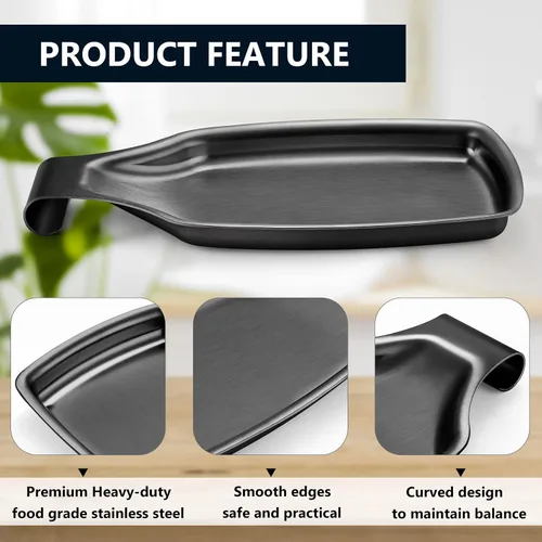 Vista 3 de Herogo - Soporte de cuchara de acero inoxidable negro para estufa de cocina, soporte grande para espátula de cocina con parte inferior cuadrada