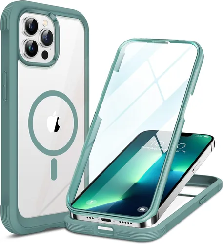 Vista 85 de Miracase - Funda magnética para iPhone 13 Pro Max de 6.7 pulgadas (compatible con MagSafe), transparente, completo, protector de pantalla de vidrio