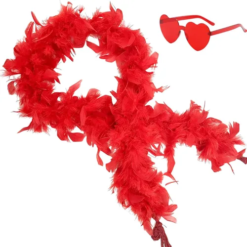 Vista 17 de Boa de plumas con lentes de sol sin montura de corazón, boa de plumas de 4 pies para despedida de soltero, Halloween, accesorio de disfraz