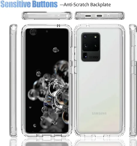 Vista 5 de Funda para Galaxy S20 Ultra, SM-G988U con protector de pantalla de vidrio templado, carcasa rígida transparente de cuerpo completo 360 + TPU suave a
