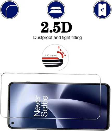 Vista 4 de [Paquete de 3+3] Protector de pantalla y protector de lente de cámara para OnePlus Nord 2T 5G, protector de pantalla de vidrio templado antiarañazos