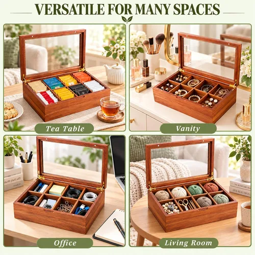 Vista 7 de Consevisen Organizador de bolsas de té de madera de acacia, 8