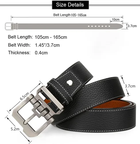 Vista 3 de JingHao Cinturones para hombres grandes y altos, cinturón de cuero para jeans casuales, para trabajo, todos los tamaños, 28 a 64 pulgadas, negro