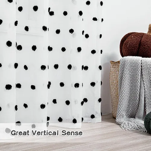 Vista 7 de MYSKY HOME Cortinas transparentes negras con pompones de 45 pulgadas, 2 paneles, 52"W x 45"L, dormitorio, cocina, cuarto de bebé, bolsillo