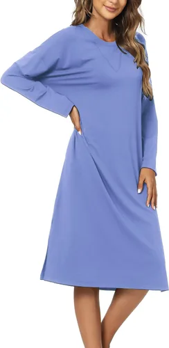 Vista 3 de LazyCozy Camisón de bambú para mujer, de manga larga, cómodo, para invierno, para dormir