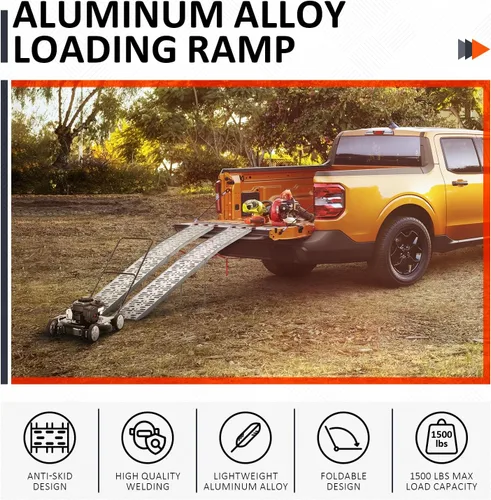 Vista 7 de Rampas de aluminio de 7.5 pies, rampas plegables de carga arqueada de 1500 libras con patas, rampas mejoradas para cuatrimotos, motocicletas, motos
