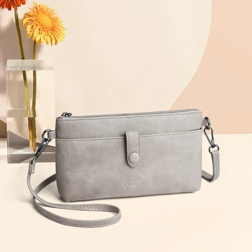 Vista 7 de OPAGE Bolso cruzado para mujer, de cuero suave, bolso cruzado de hombro, ligero, triple cremallera, bolso para teléfono celular