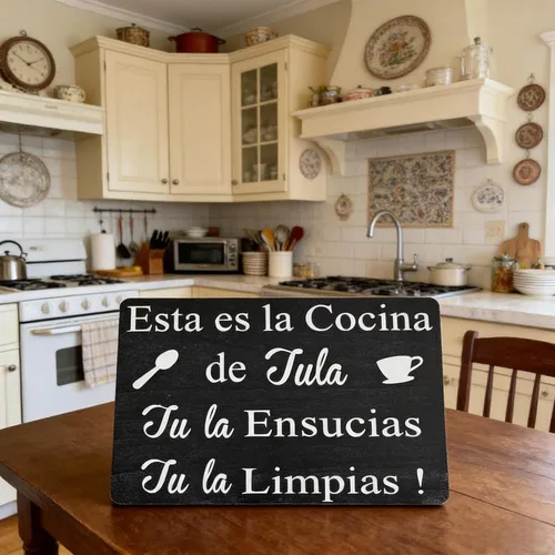 Vista 4 de Letrero de cocina de madera, 8 x 12 pulgadas, rústico, negro, montaje en pared, decoración de cocina española