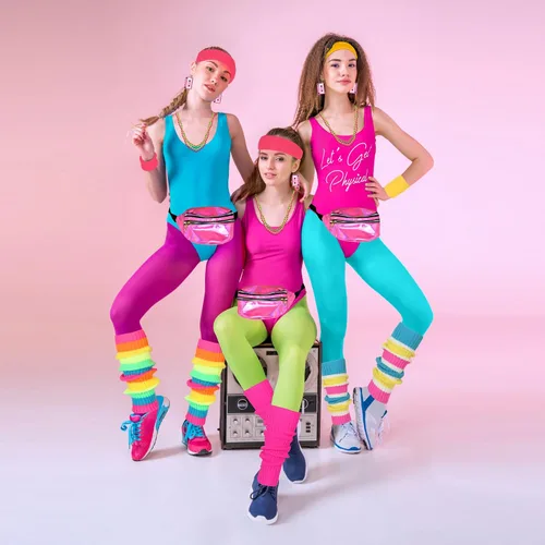 Vista 7 de CICOCI Accesorios de los años 80 para mujer, ropa de entrenamiento de los años 80, disfraz de los años 80, conjunto retro para fiestas calentadores