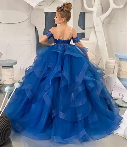 Vista 6 de MGHDZL Vestido de tul para niña, con apliques, vestidos de desfile para niñas, vestidos de niña de flores para boda, vestido de fiesta de princesa
