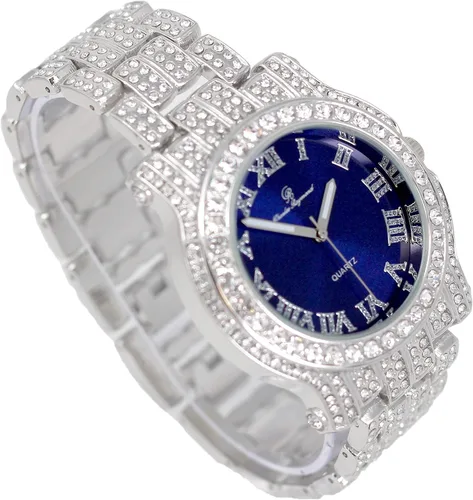 Vista 72 de Charles Raymond Bling-ed Out Ultimate Hip Hop Royalty Reloj para hombre con número romano de fácil lectura o indicadores de tiempo de diamantes