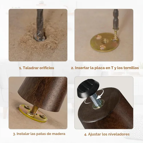 Vista 5 de Yes4All Juego de 4 Patas de Muebles de Madera Redondas de 4 Pulgadas - Pies de Repuesto de Madera para Sofá, Cama, Banco - Patas Cónicas Ajustables