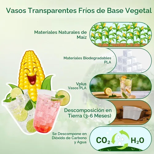 Vista 4 de Vplus - Vasos fríos de plástico transparente compostables de 16 onzas 16oz-Clear