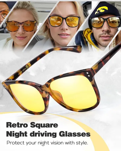 Vista 2 de SIPHEW Lentes de conducción nocturna para mujeres y hombres, lentes polarizados de visión nocturna antirreflejos, lentes tintados amarillos