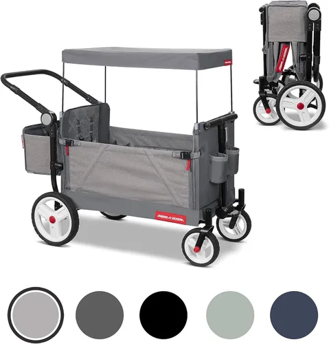 Vista 2 de Radio Flyer Odyssey Stroll N Wagon plegable con bolsa de almacenamiento, gris claro