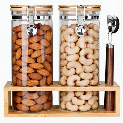 Vista 9 de KKC - Juego de 2 recipientes herméticos para café con cucharas y tapas de bambú, tarro de café de vidrio de 27 onzas para café molido y granos