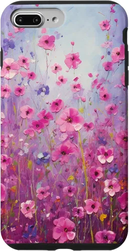 Vista 12 de Happy Pink Flowers Painting Field Purple Colors Case for iPhone 17