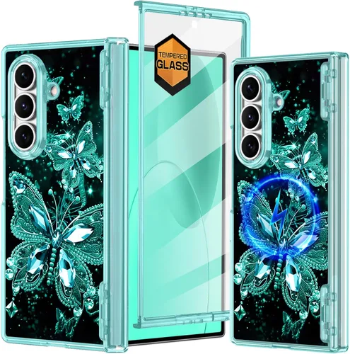 Vista 14 de Hekodonk Funda para Galaxy Z Fold 6, compatible con MagSafe, brilla en la oscuridad, protector de pantalla frontal, soporte, protección de bisagra