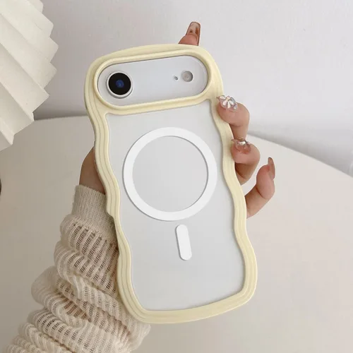Vista 73 de QLTYPRI Funda magnética para iPhone 11 compatible con Magsafe, bonita funda transparente con marco de onda rizada para niñas y mujeres, parachoques