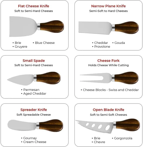 Vista 2 de Juego de cuchillos esparcidores de mantequilla de queso, accesorios de tablero de charcutería, utensilios de acero inoxidable con mango de madera
