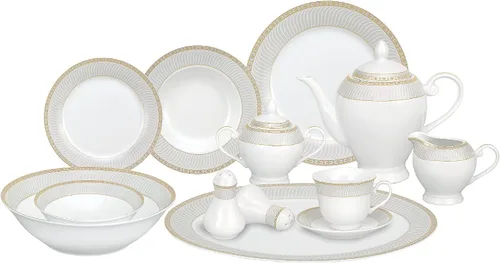 Vista 9 de Lorren Home Trends Juego de vajilla de porcelana de 57 piezas, Iris, servicio para 8