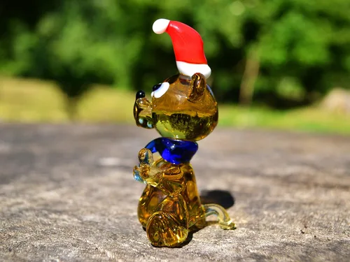 Vista 4 de Figura de oso de cristal amarillo – Escultura en miniatura soplada a mano estilo Murano – Adorno de oso coleccionable para estante o escritorio
