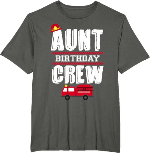 Vista 6 de Aunt Birthday Crew Fire Truck Fireman - Camiseta para fiesta de acogida, Negro, S