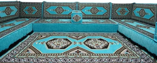 Vista 75 de arabicsofa Sofá en forma de U de estilo árabe para el suelo – Juego de Majlis hecho a mano – Sofá de estilo bohemio