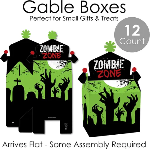 Vista 5 de Big Dot of Happiness Zombie Zone - Caja de golosinas para fiestas - Halloween o cumpleaños Zombie Crawl Party Goodie Gable Boxes - Juego de 12