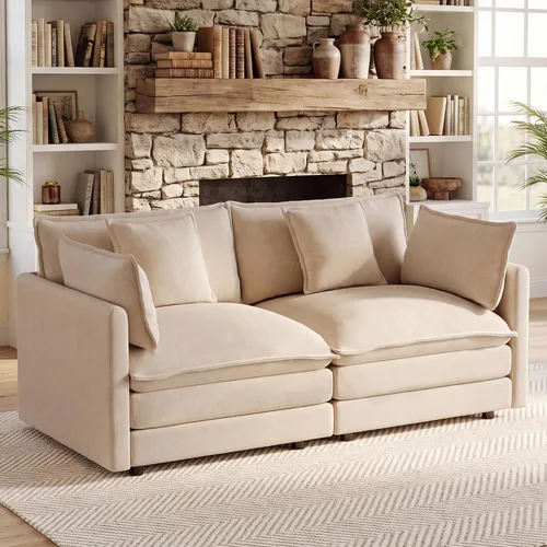 Vista 26 de 76.7" Cloud Couch for Living Room, Deep Seat Loveseat Sofa, Beige Breathable Chenille, 2-Seats Couch for Apartment Small Spaces, Pocket Spring