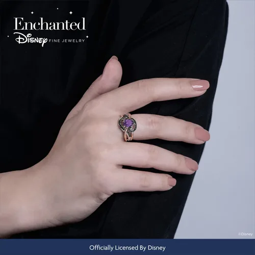 Vista 3 de Jewelili Enchanted Disney Fine Jewelry - Anillo de oro rosa de 14 quilates sobre plata de ley, rodio negro con 15 quilates y amatista