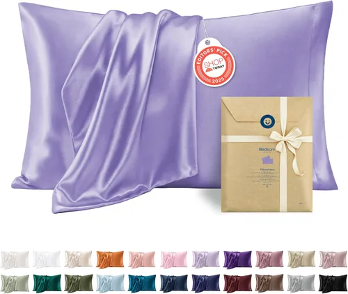 Vista 21 de Bedsure Paquete de 2 fundas de almohada de satén similares a las fundas de almohada de seda tamaño estándar, funda de almohada para mujeres que