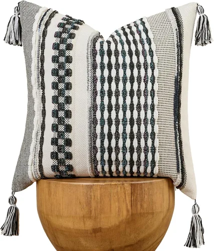 Vista 24 de AmHoo - Fundas de almohada de 18 x 18 pulgadas con borlas, fundas de almohada decorativas tejidas con textura de chenilla estilo boho para sofá