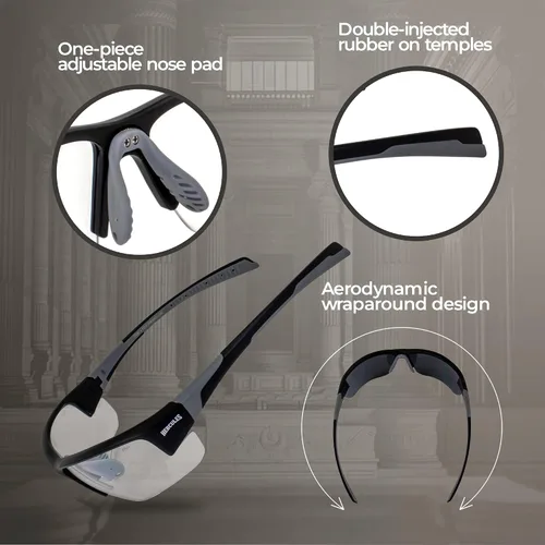 Vista 3 de Global Vision Hercules 7 Gafas de seguridad fotocromáticas con oscurecimiento automático, lente transparente a humo ANSI Z87.1 Negro