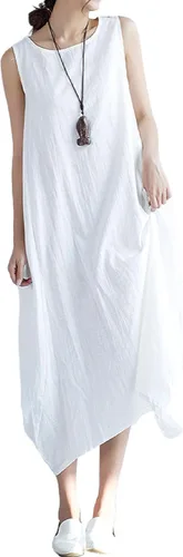 Vista 2 de GGUHHU Vestido holgado sin mangas de lino y algodón para mujer con bolsillos