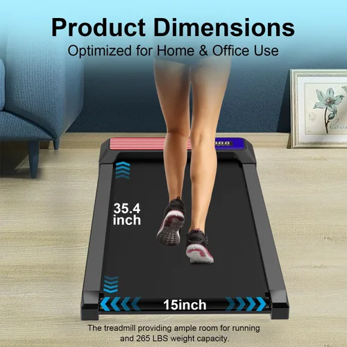 Vista 2 de Under Desk Treadmill, Walking Treadmill Pad, 2.5 HP 265 Lbs Low Noise Walking Pad Incline LED Display with Remote Control Walking Jogging Running