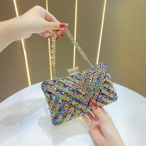 Vista 2 de Bolso de mano de noche con diamantes de imitación brillantes, bolso de hombro de cristal para mujer, fiesta, graduación, boda, caja de regalo