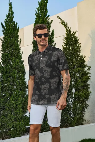 Vista 3 de Camisas de golf divertidas para hombre, camisas polo hawaianas de los años 80, camisas polo divertidas hawaianas para playa, verano, golf
